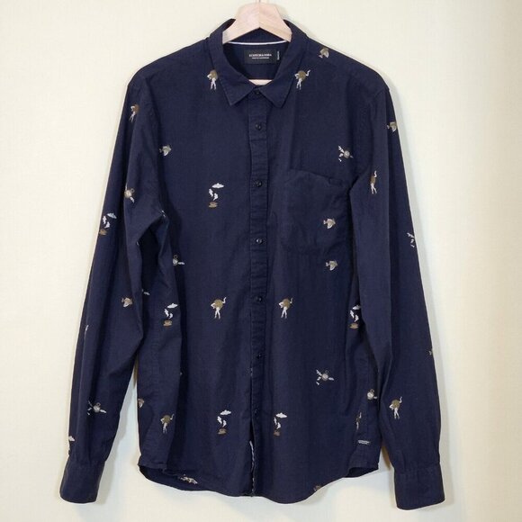 Scotch & Soda Shirt Men XL Navy LS Button Up Abstract Embroidery Boho Pocket - Picture 16 of 16